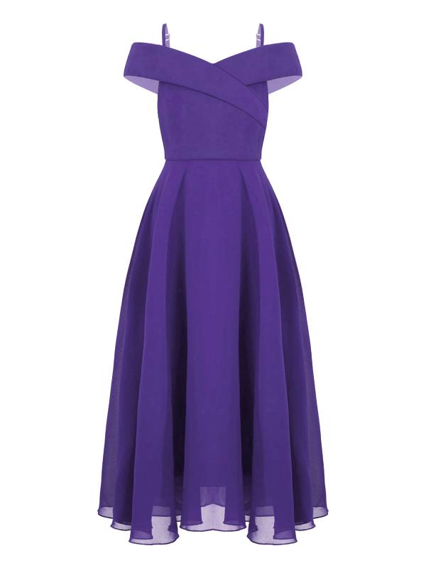 Kids Girls Chiffon Off-Shoulder Maxi Party Dress thumb