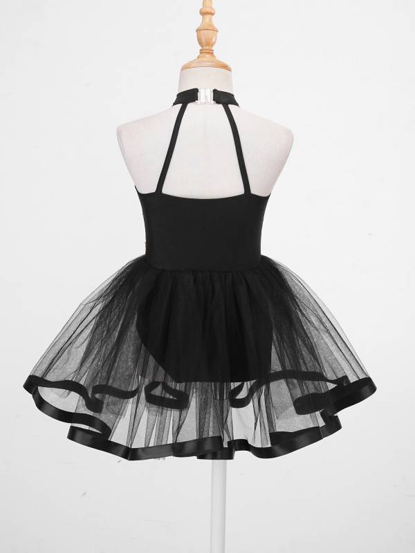 Kids Girls Sleeveless Sequins Ruffle Ballet Dance Leotard Tutu Dress thumb