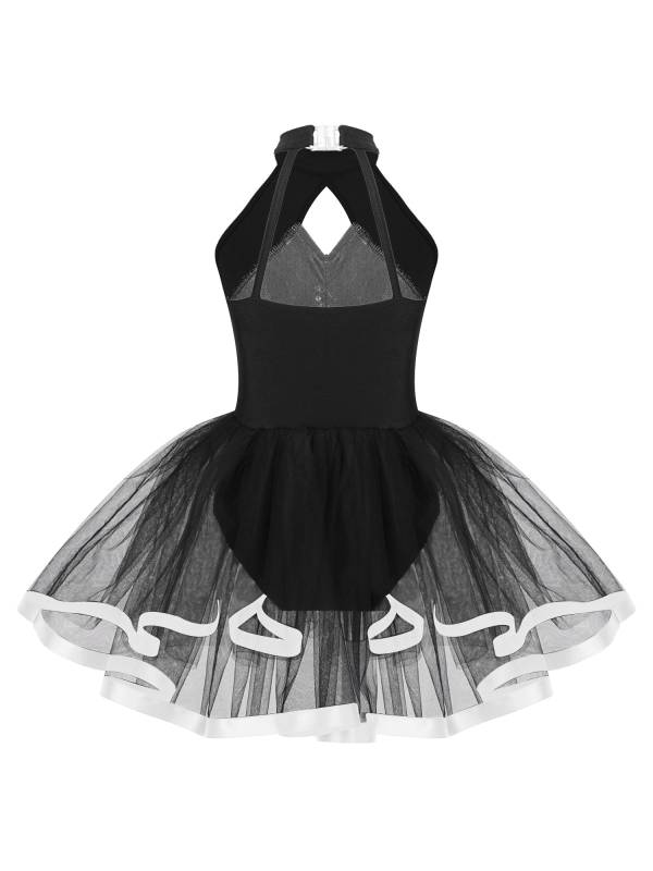 Kids Girls Sleeveless Sequins Ruffle Ballet Dance Leotard Tutu Dress thumb