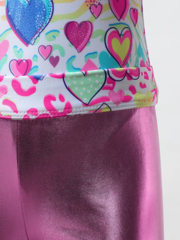 Kids Girls Asymmetric Shoulder Leotard with Shorts Gymnastic Set thumb