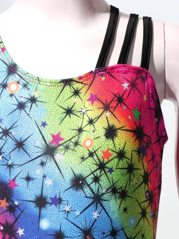 Kids Girls Asymmetric Shoulder Leotard with Shorts Gymnastic Set thumb