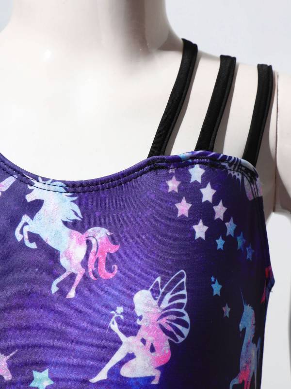 Kids Girls Asymmetric Shoulder Leotard with Shorts Gymnastic Set thumb