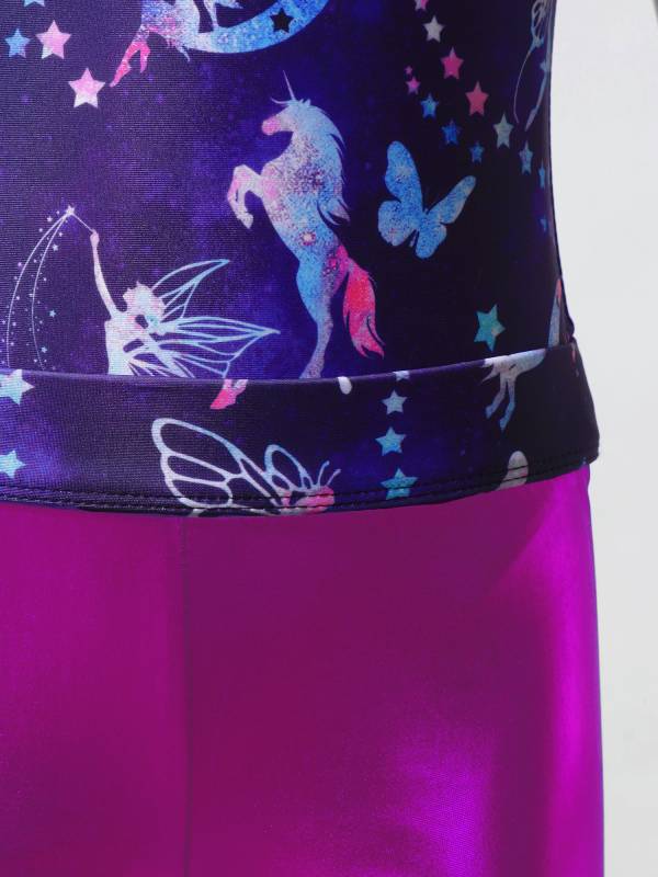 Kids Girls Asymmetric Shoulder Leotard with Shorts Gymnastic Set thumb