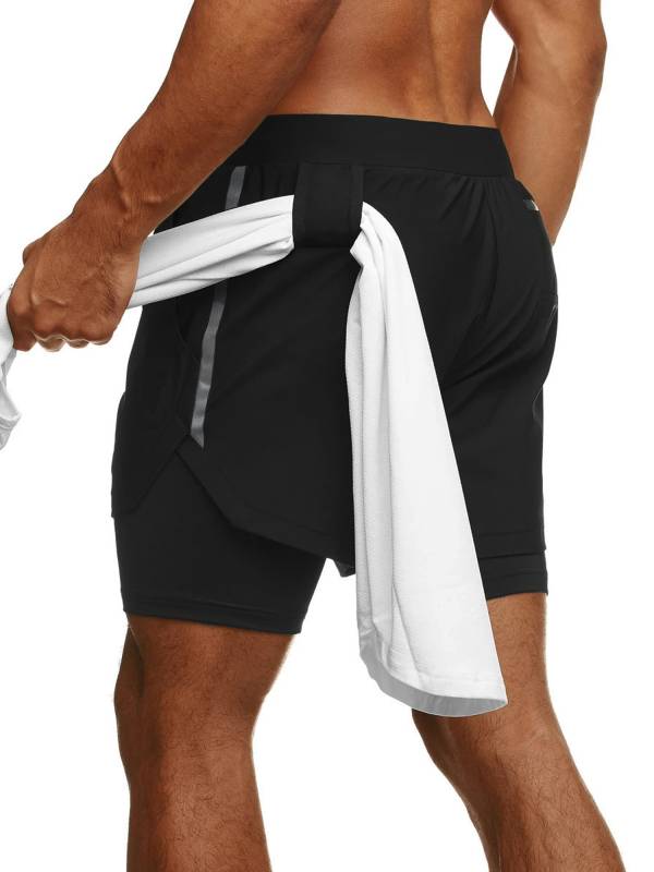 Men Double Layers Athletic Shorts with Side Pockets thumb