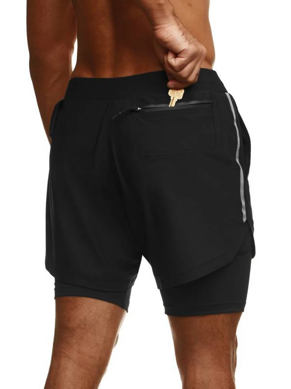 Men Double Layers Athletic Shorts with Side Pockets thumb