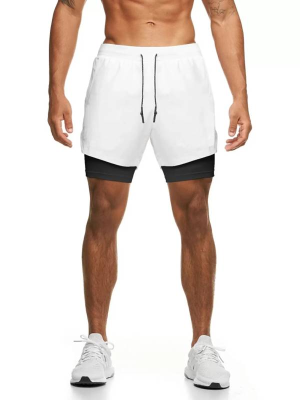 Men Double Layers Athletic Shorts with Side Pockets thumb