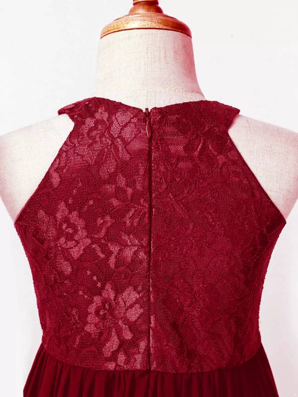 Kids Girls Halter Neck Floral Sequin Lace Dress thumb