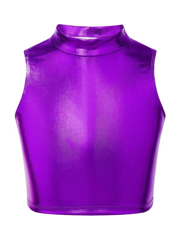 Kids Girls Metallic Sleeveless Ballet Dance Crop Tank Tops thumb