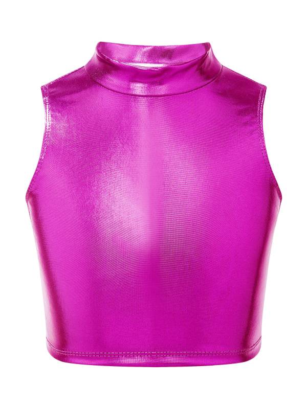 Kids Girls Metallic Sleeveless Ballet Dance Crop Tank Tops thumb