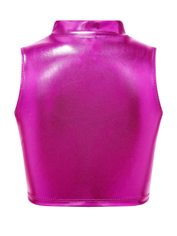Kids Girls Metallic Sleeveless Ballet Dance Crop Tank Tops thumb
