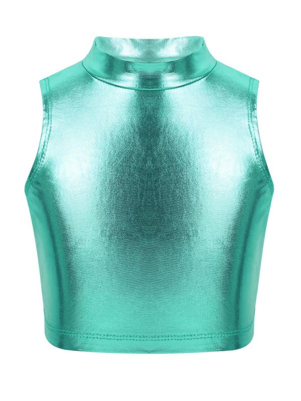 Kids Girls Metallic Sleeveless Ballet Dance Crop Tank Tops thumb