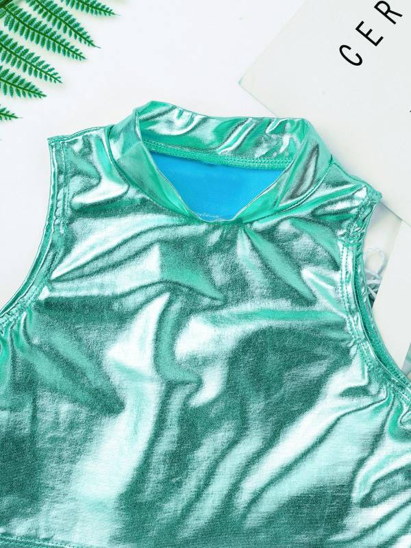 Kids Girls Metallic Sleeveless Ballet Dance Crop Tank Tops thumb