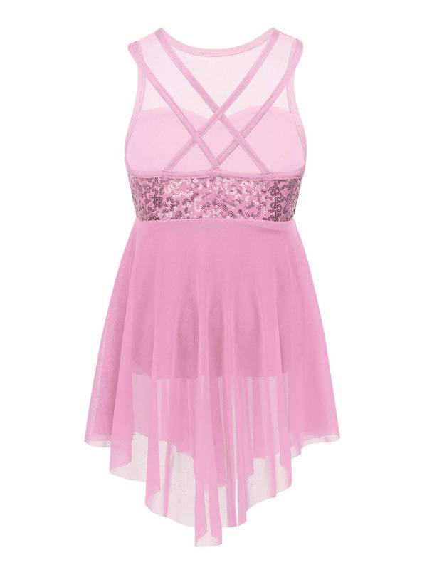 Kids Girls Sleeveless Illusion Sweetheart Sequin Lyrical Dance Dress thumb