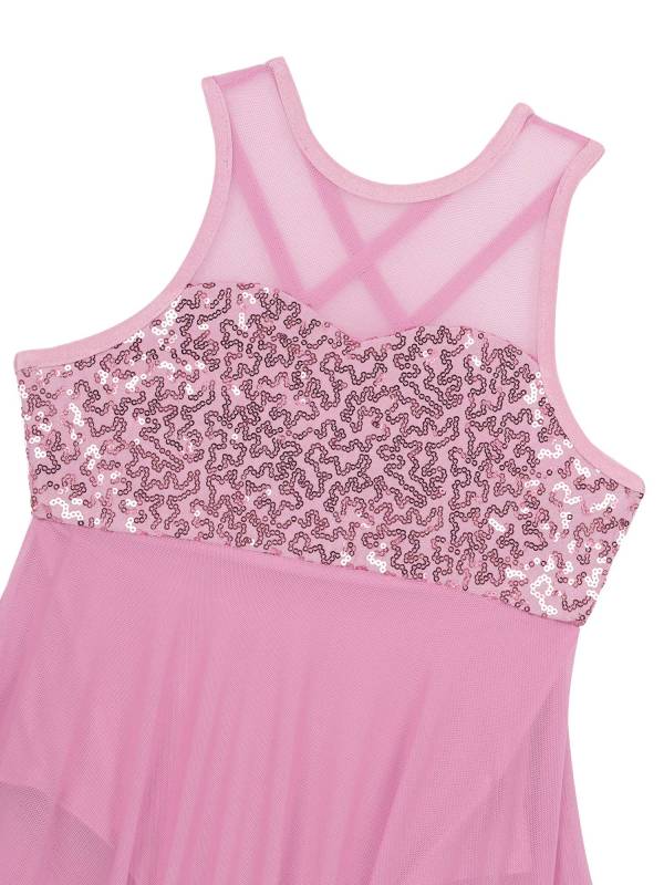 Kids Girls Sleeveless Illusion Sweetheart Sequin Lyrical Dance Dress thumb