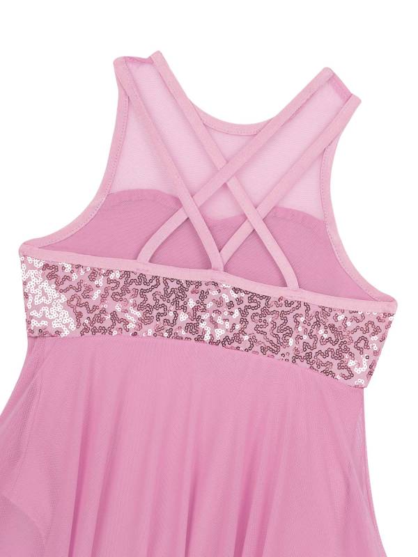 Kids Girls Sleeveless Illusion Sweetheart Sequin Lyrical Dance Dress thumb