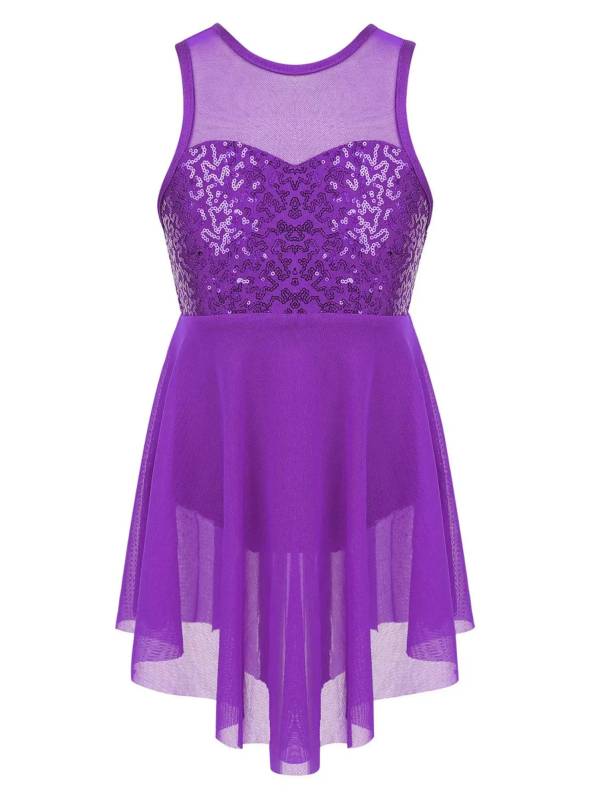 Kids Girls Sleeveless Illusion Sweetheart Sequin Lyrical Dance Dress thumb
