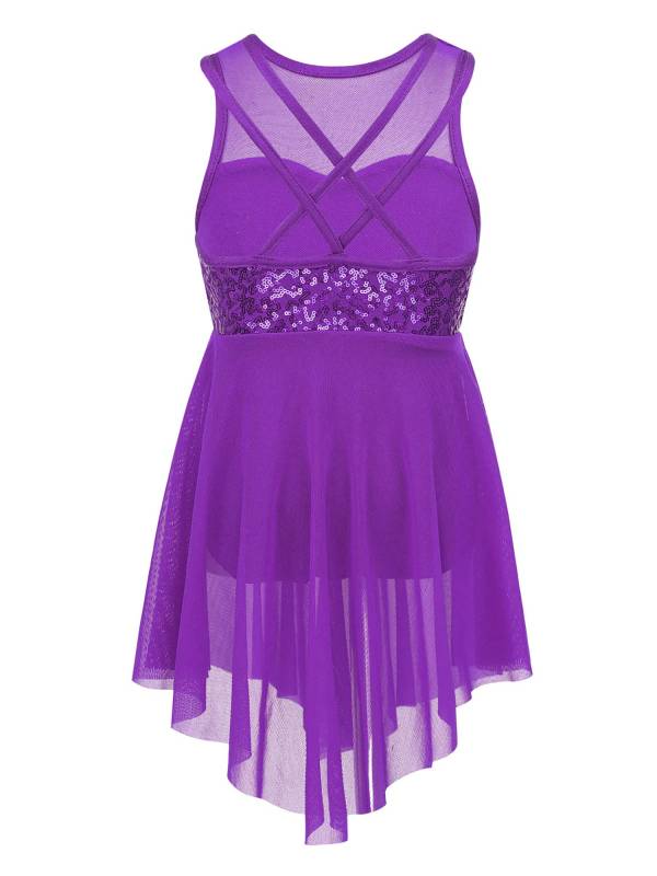 Kids Girls Sleeveless Illusion Sweetheart Sequin Lyrical Dance Dress thumb