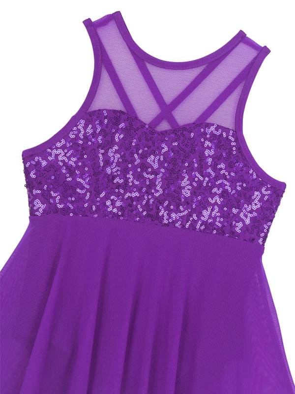 Kids Girls Sleeveless Illusion Sweetheart Sequin Lyrical Dance Dress thumb