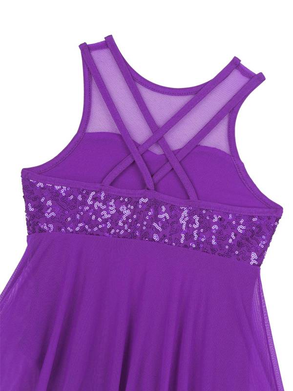 Kids Girls Sleeveless Illusion Sweetheart Sequin Lyrical Dance Dress thumb