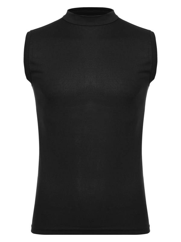 Men Sleeveless Solid Color Slim Fit Mock Neck Sports T-shirt thumb