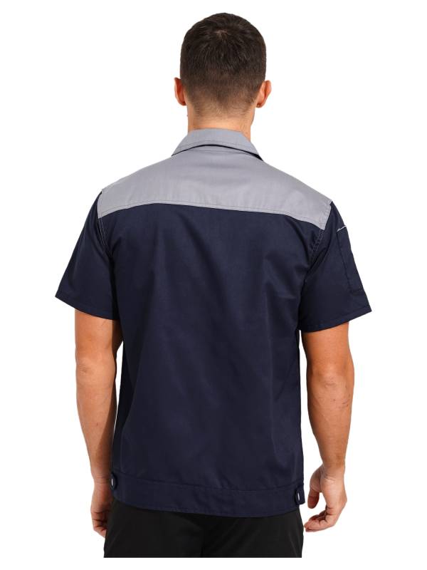 Men Color Block Short Sleeve Shirt Workers Uniform Mechanic Costume thumb