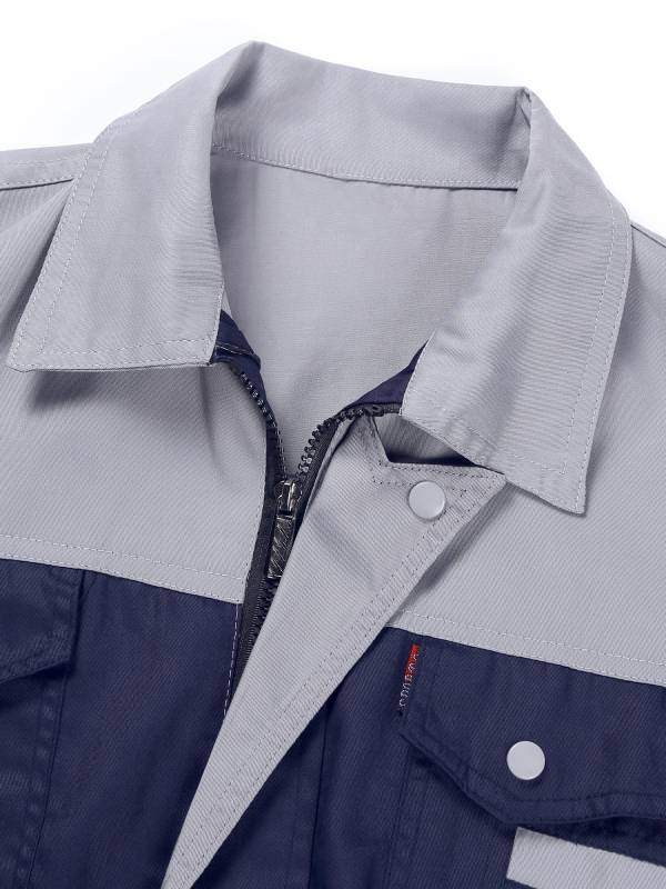 Men Color Block Short Sleeve Shirt Workers Uniform Mechanic Costume thumb