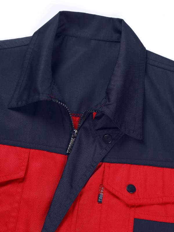 Men Color Block Short Sleeve Shirt Workers Uniform Mechanic Costume thumb