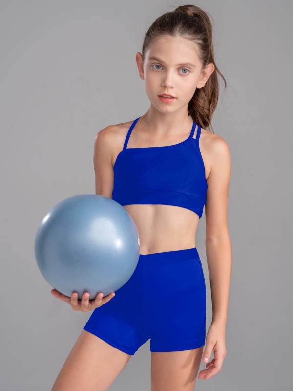 Kids Girls 2Pcs Strappy Crop Top and Shorts Sport Sets thumb