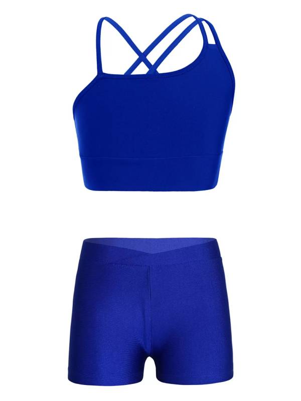 Kids Girls 2Pcs Strappy Crop Top and Shorts Sport Sets thumb