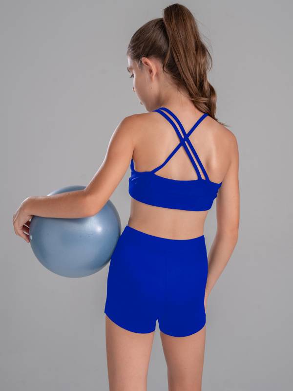 Kids Girls 2Pcs Strappy Crop Top and Shorts Sport Sets thumb