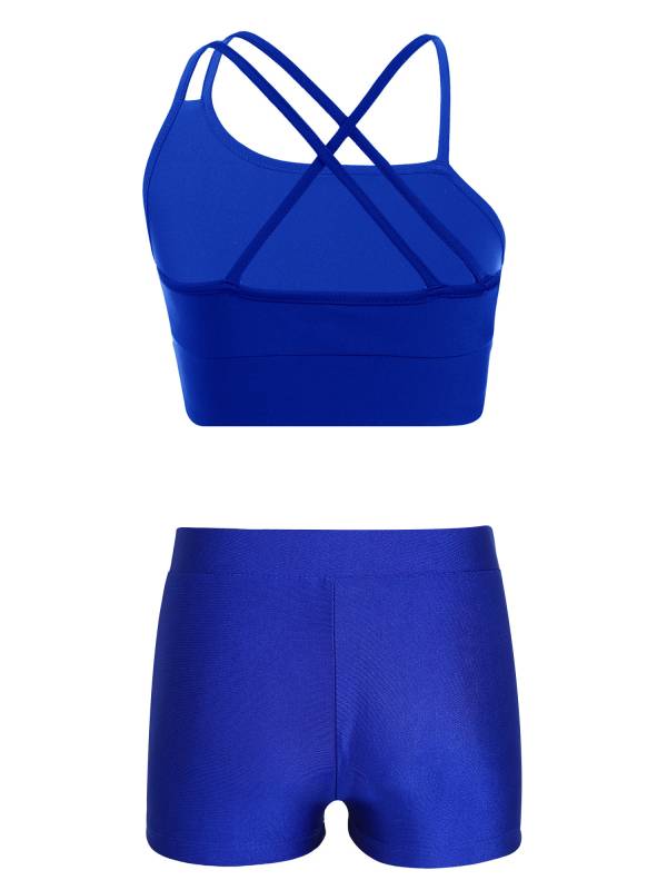 Kids Girls 2Pcs Strappy Crop Top and Shorts Sport Sets thumb