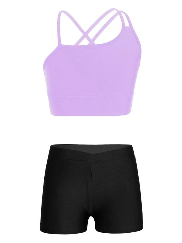 Kids Girls 2Pcs Strappy Crop Top and Shorts Sport Sets thumb