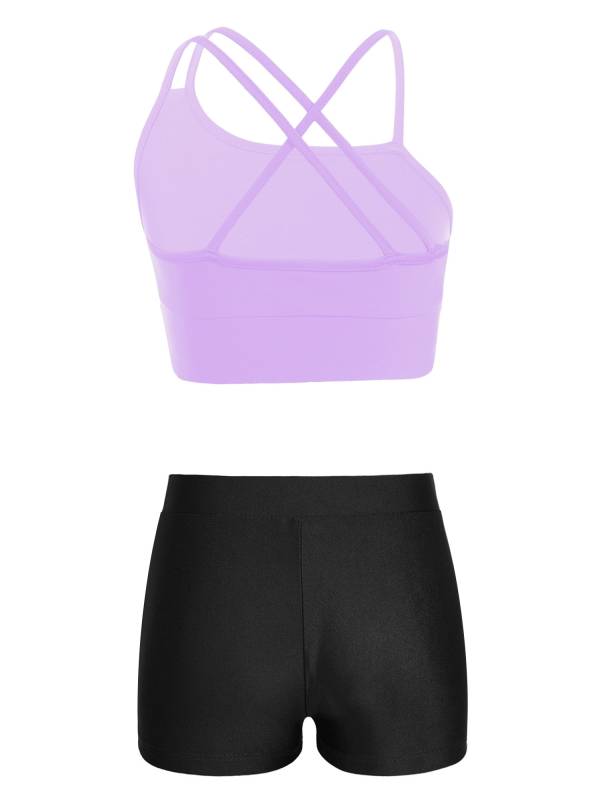 Kids Girls 2Pcs Strappy Crop Top and Shorts Sport Sets thumb