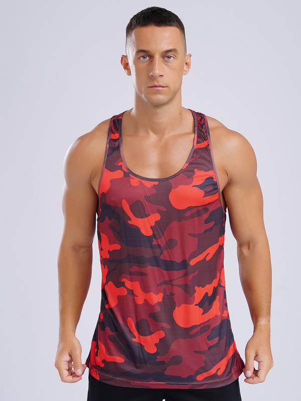 Men Camouflage Print Scoop Neck Sport Tank Tops thumb