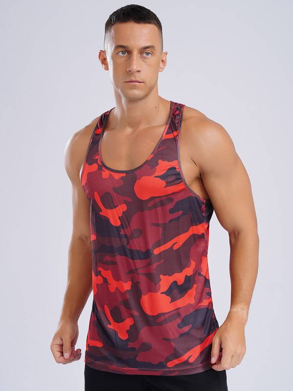 Men Camouflage Print Scoop Neck Sport Tank Tops thumb