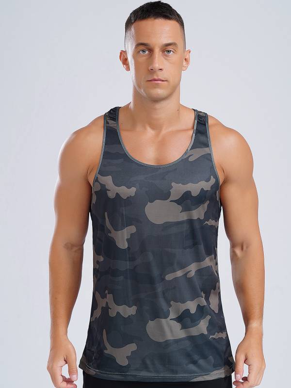 Men Camouflage Print Scoop Neck Sport Tank Tops thumb
