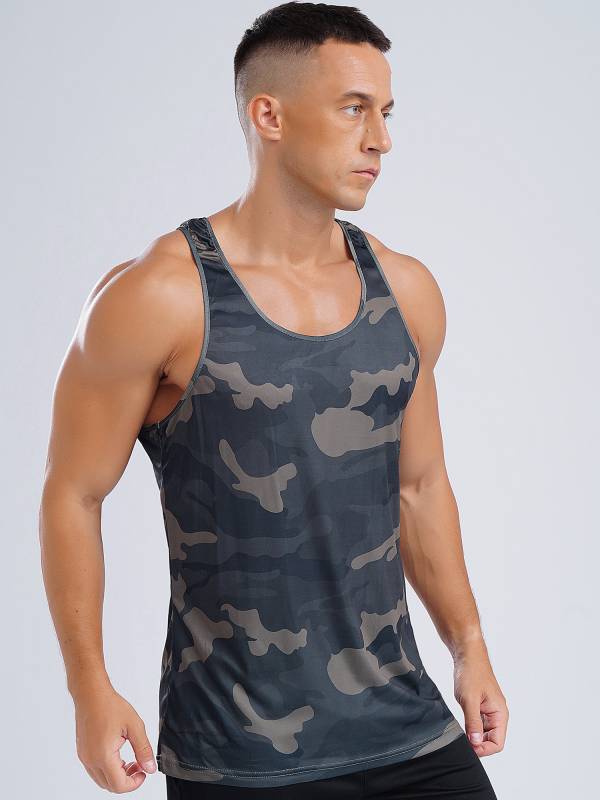 Men Camouflage Print Scoop Neck Sport Tank Tops thumb