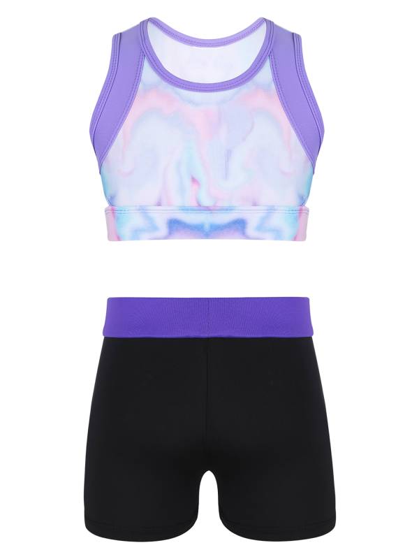 Kids Girls 2pcs Sleeveless Tie-Dye Crop Top with Shorts Sports Set thumb