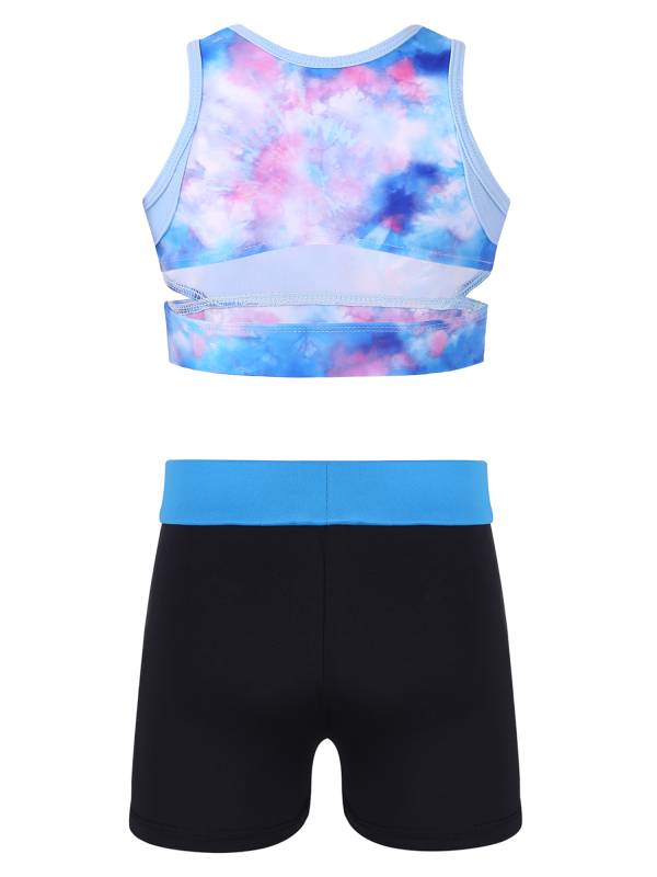 Kids Girls 2pcs Sleeveless Tie-Dye Crop Top with Shorts Sports Set thumb