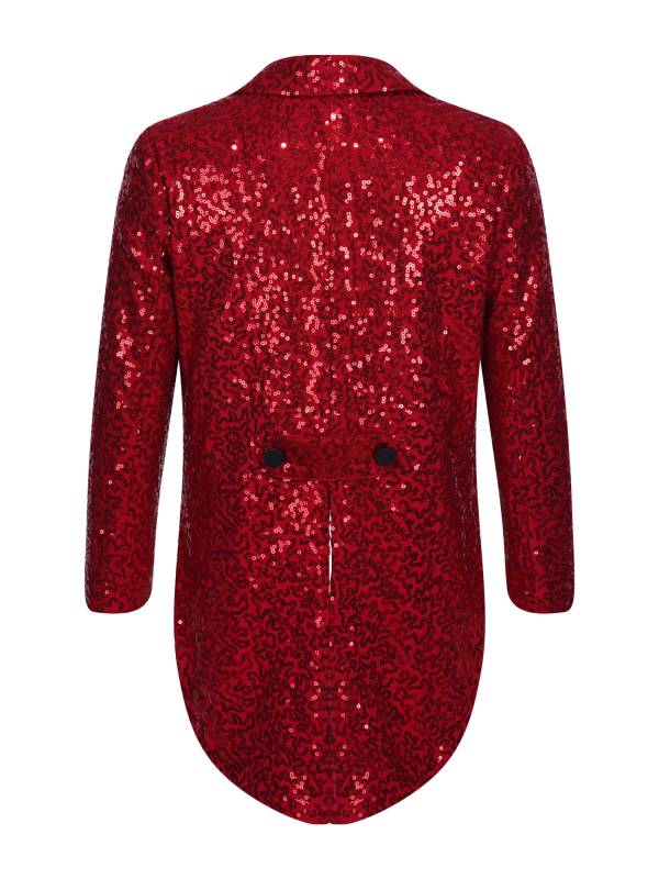 Kids Boys Full Sequin Tailcoat Lapel Open Front Blazer thumb