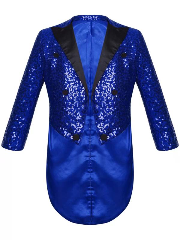 Kids Boys Full Sequin Tailcoat Lapel Open Front Blazer thumb