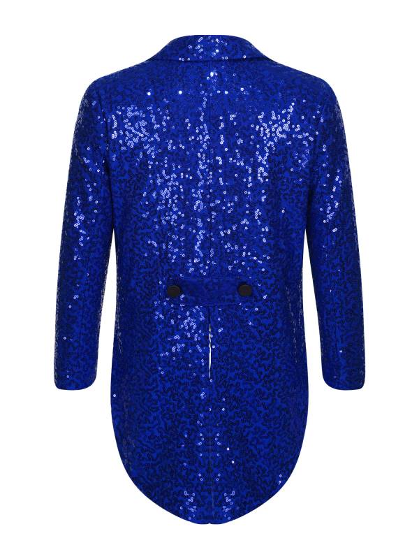 Kids Boys Full Sequin Tailcoat Lapel Open Front Blazer thumb