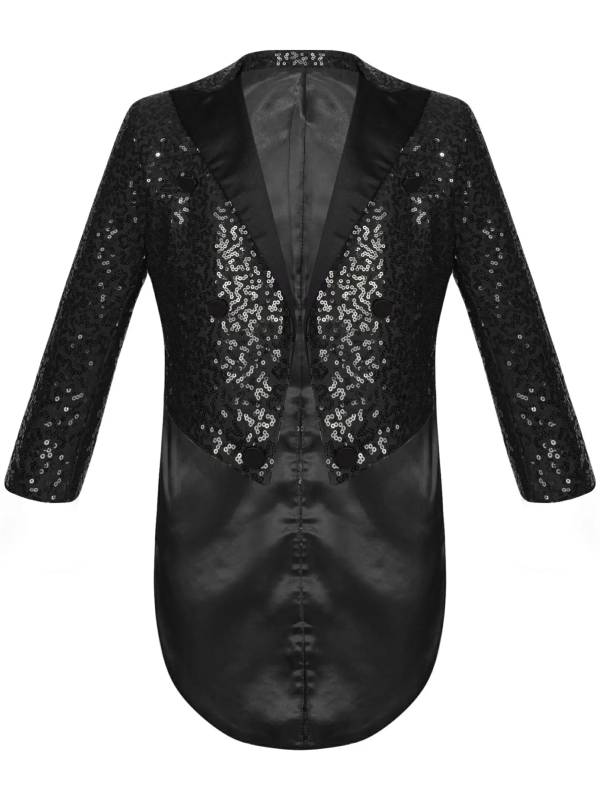 Kids Boys Full Sequin Tailcoat Lapel Open Front Blazer thumb