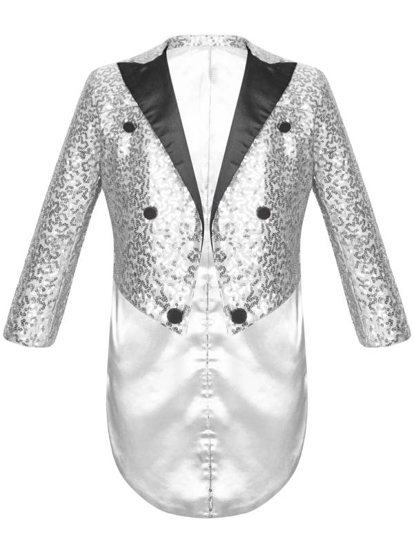 Kids Boys Full Sequin Tailcoat Lapel Open Front Blazer thumb