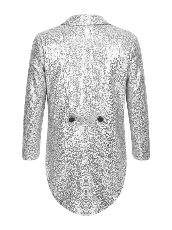 Kids Boys Full Sequin Tailcoat Lapel Open Front Blazer thumb