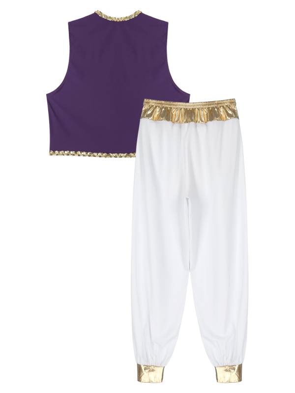 Men 2pcs Sleeveless Open Front Vest and Pants Arabian Prince Costume thumb