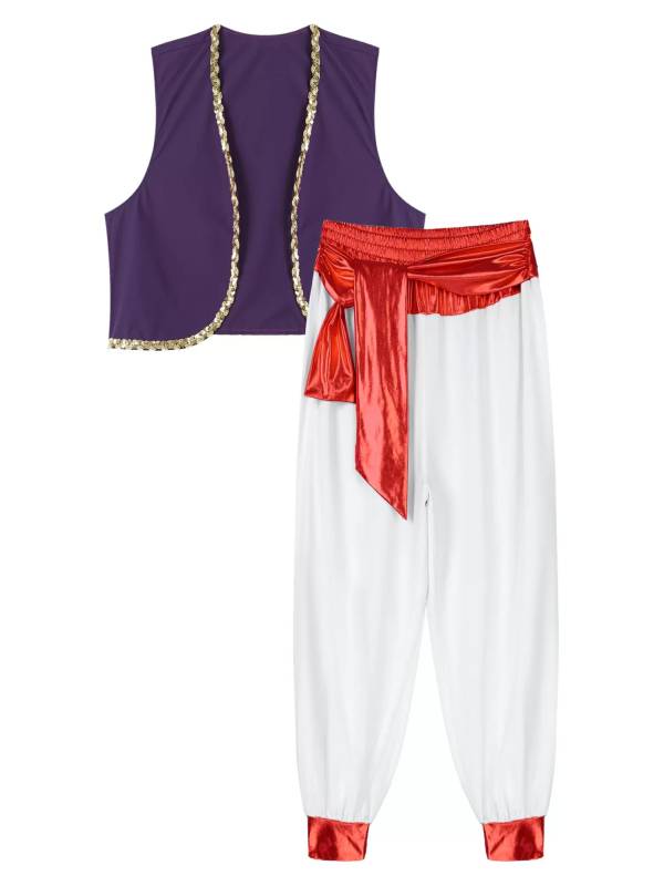 Men 2pcs Sleeveless Open Front Vest and Pants Arabian Prince Costume thumb