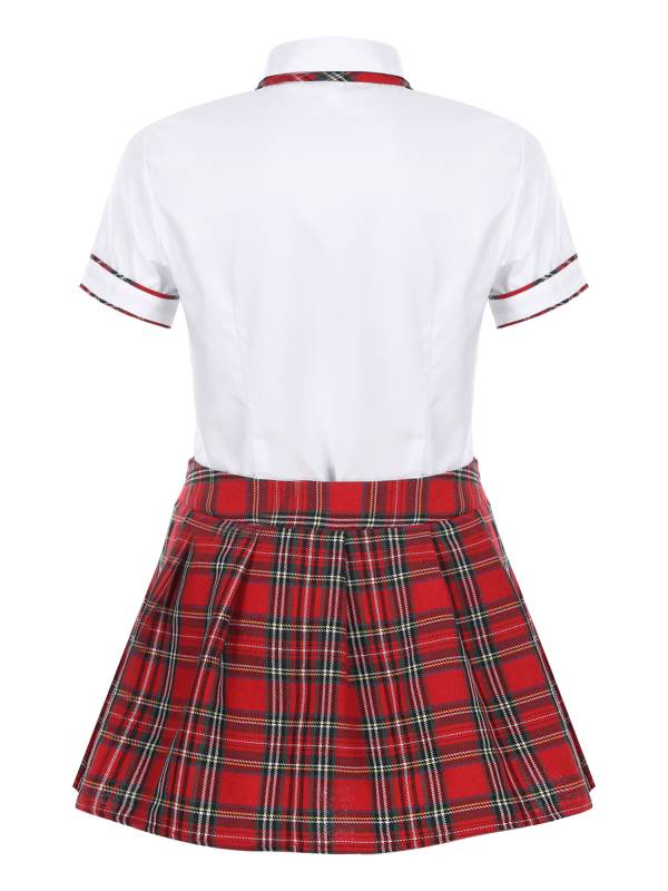 Women 3pcs Shirt and Plaid Skirt with Tie Schoolgirl Cosplay Costumes thumb