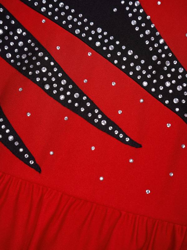 Kids Girls Long Sleeve Shiny Rhinestone Ruffle Skating Dance Dress thumb