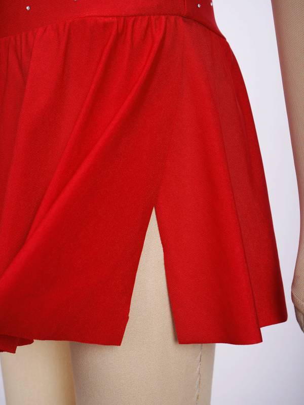 Kids Girls Long Sleeve Shiny Rhinestone Ruffle Skating Dance Dress thumb
